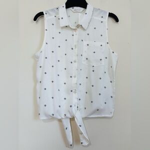 H&M New/tag Girl's 14/XLbees white black button up tie front sleeveless blouse